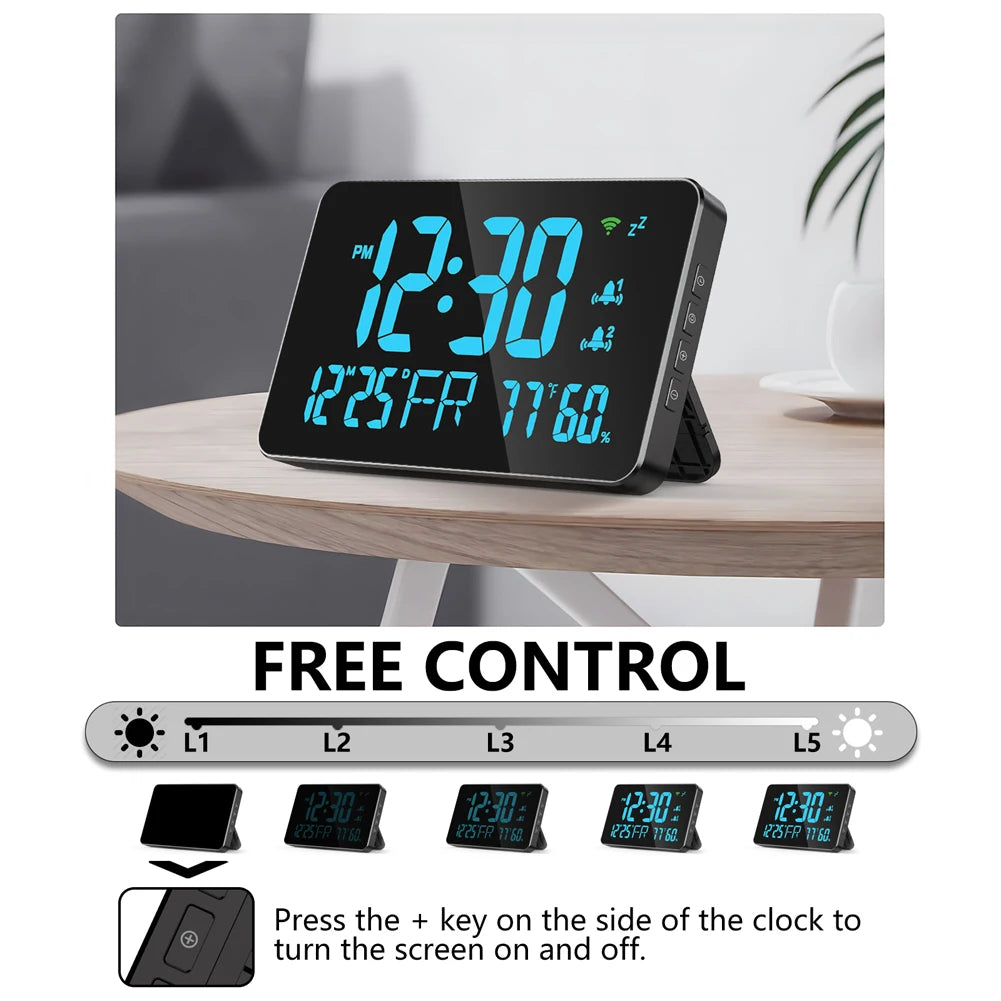 Tuya WiFi Desktop Clock Calendar with Intelligent Thermometer and Hygrometer Digital LED Display Auto-Calibration and Four Levels