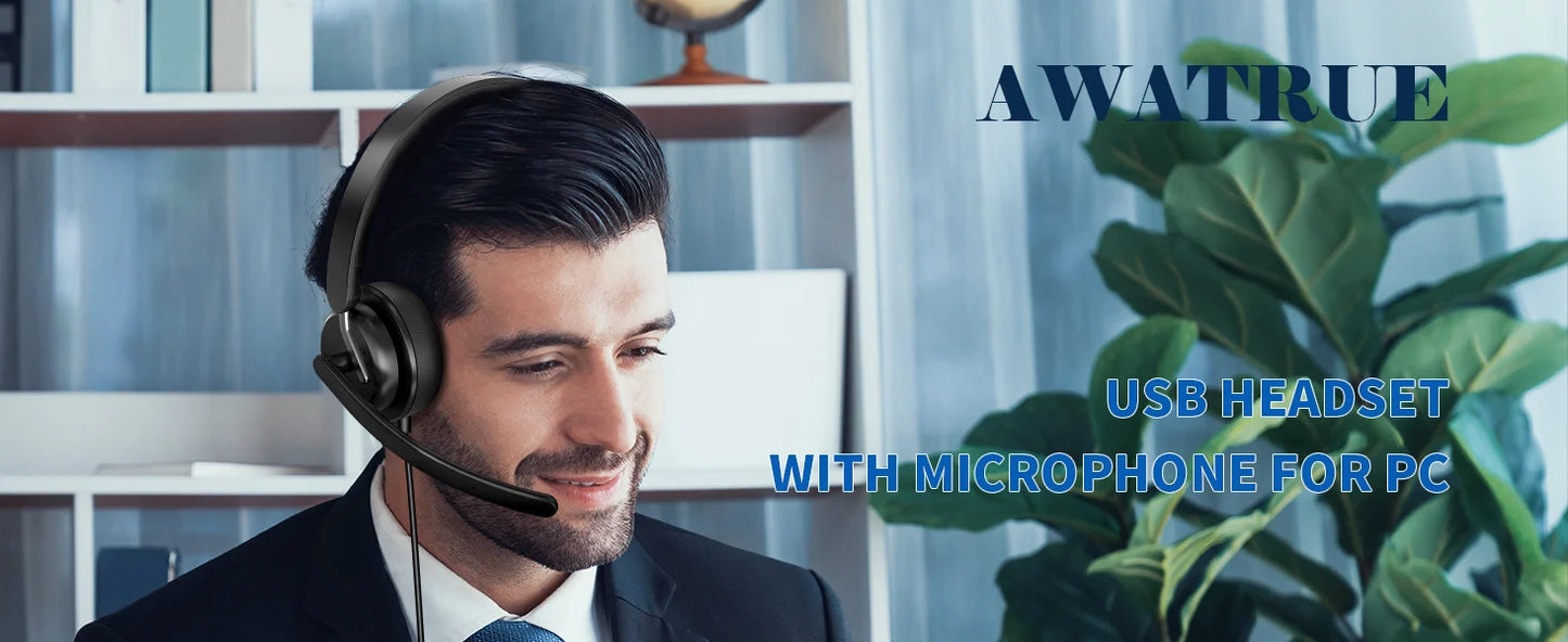 3.5mm USB Wired Headphones with Independent Sound Card and Microphone Adjustable Volume Business Headset for PC Laptop and Computer