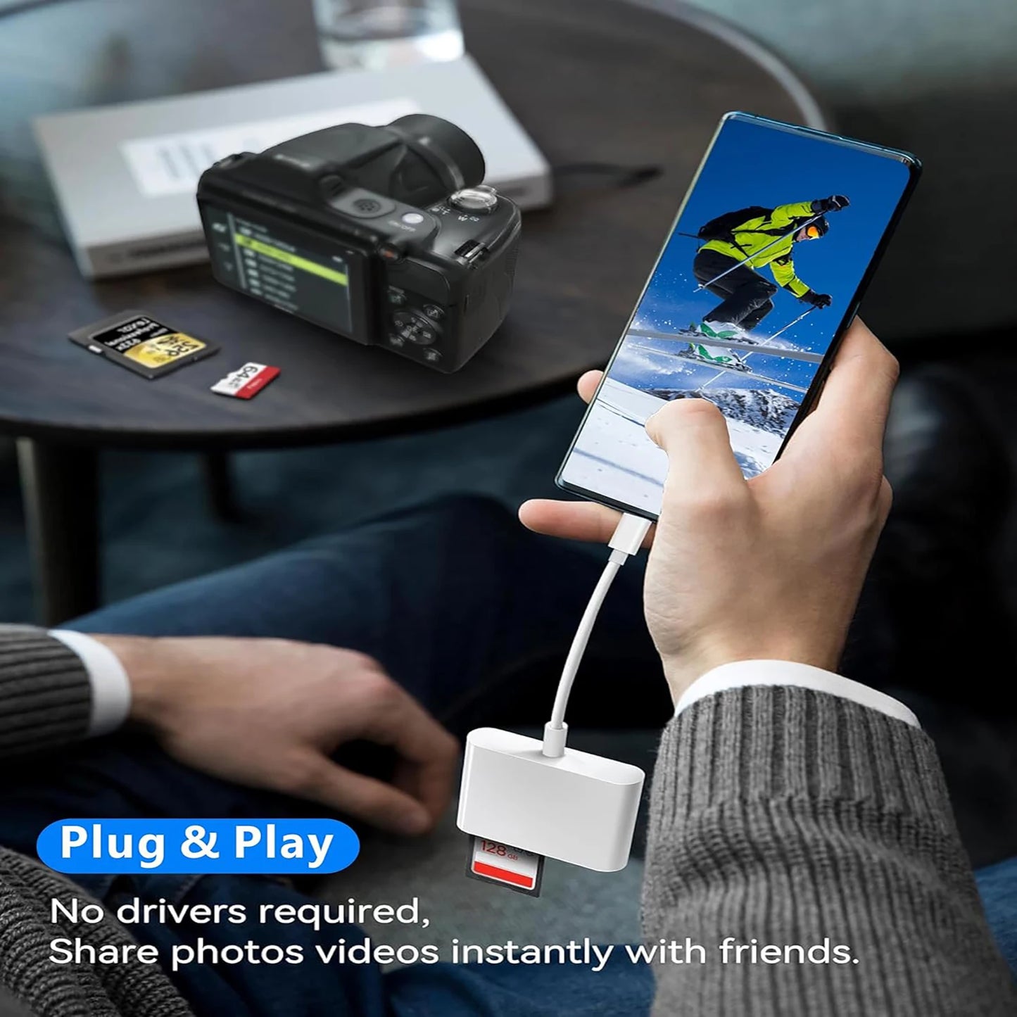 USB C To SD/TF Memory Card Reader, 3-in-1 Fast Data Transfer for iPhone 15 Pro, iPad, Mac, Android & PC