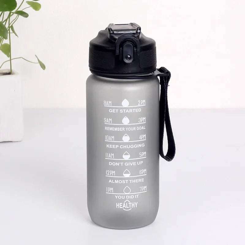 600ML Sports Water Bottle with Time Marker Leak-proof Fitness Cup