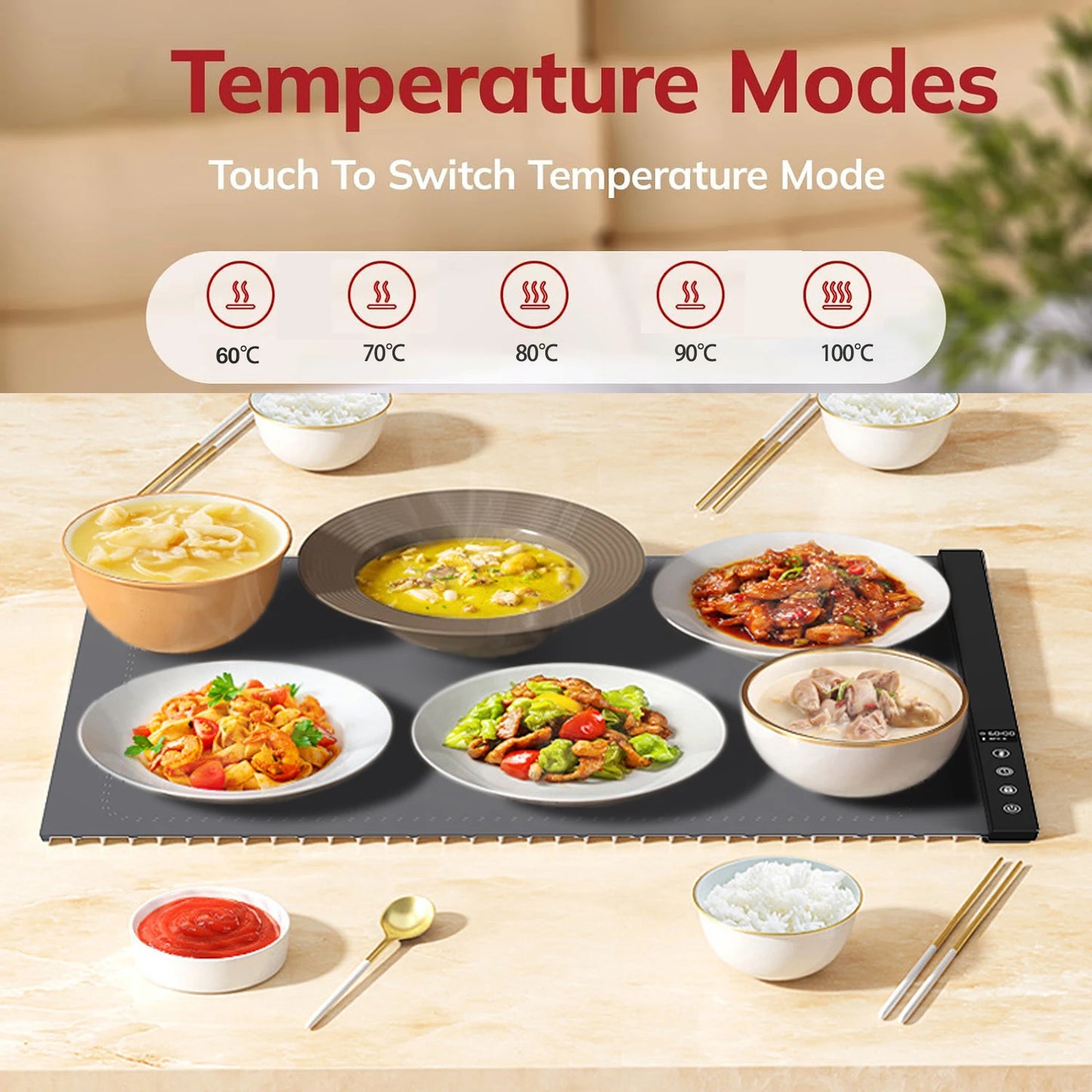 Silicone Heating Mat for Food Warming Adjustable Temperature Buffet and Sabbath Use