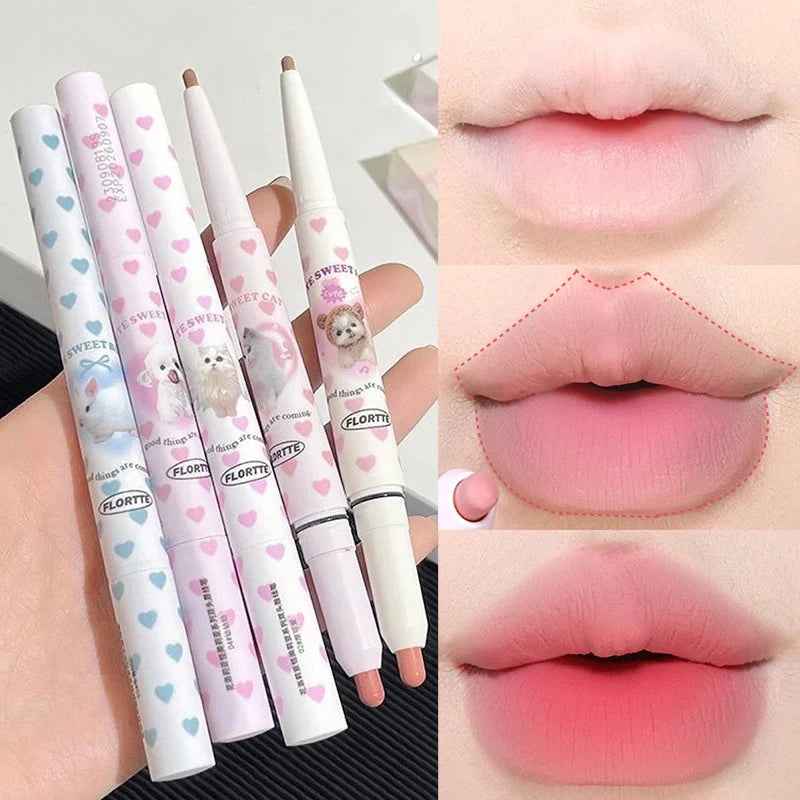 Flortte Waterproof Matte Lipliner Lip Pencil Double Ended Moisturizing Contour Tint for Long Lasting Non-Stick Finish
