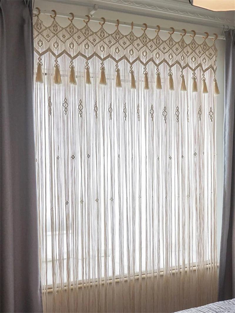 Hand-Woven Macrame Cotton Door Curtain Tapestry Boho Art