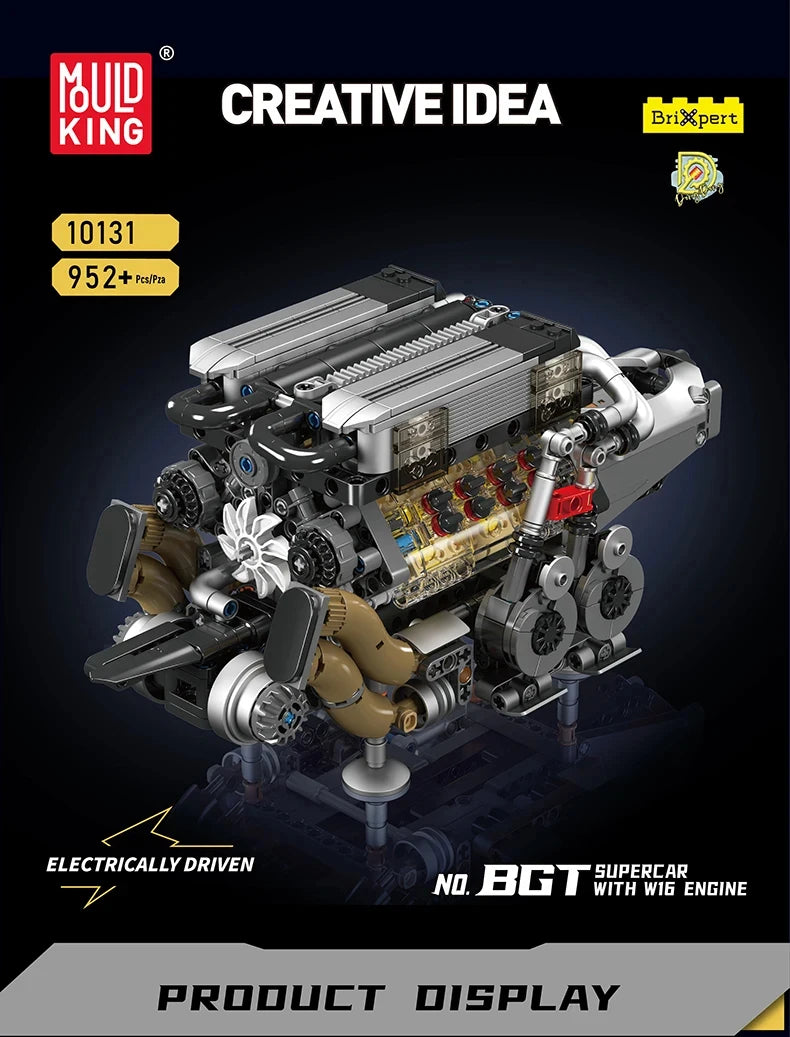 Mould King 10131 W16 Engine Building Block Set for BGT Supercar DIY Car Assembly Toy for Kids
