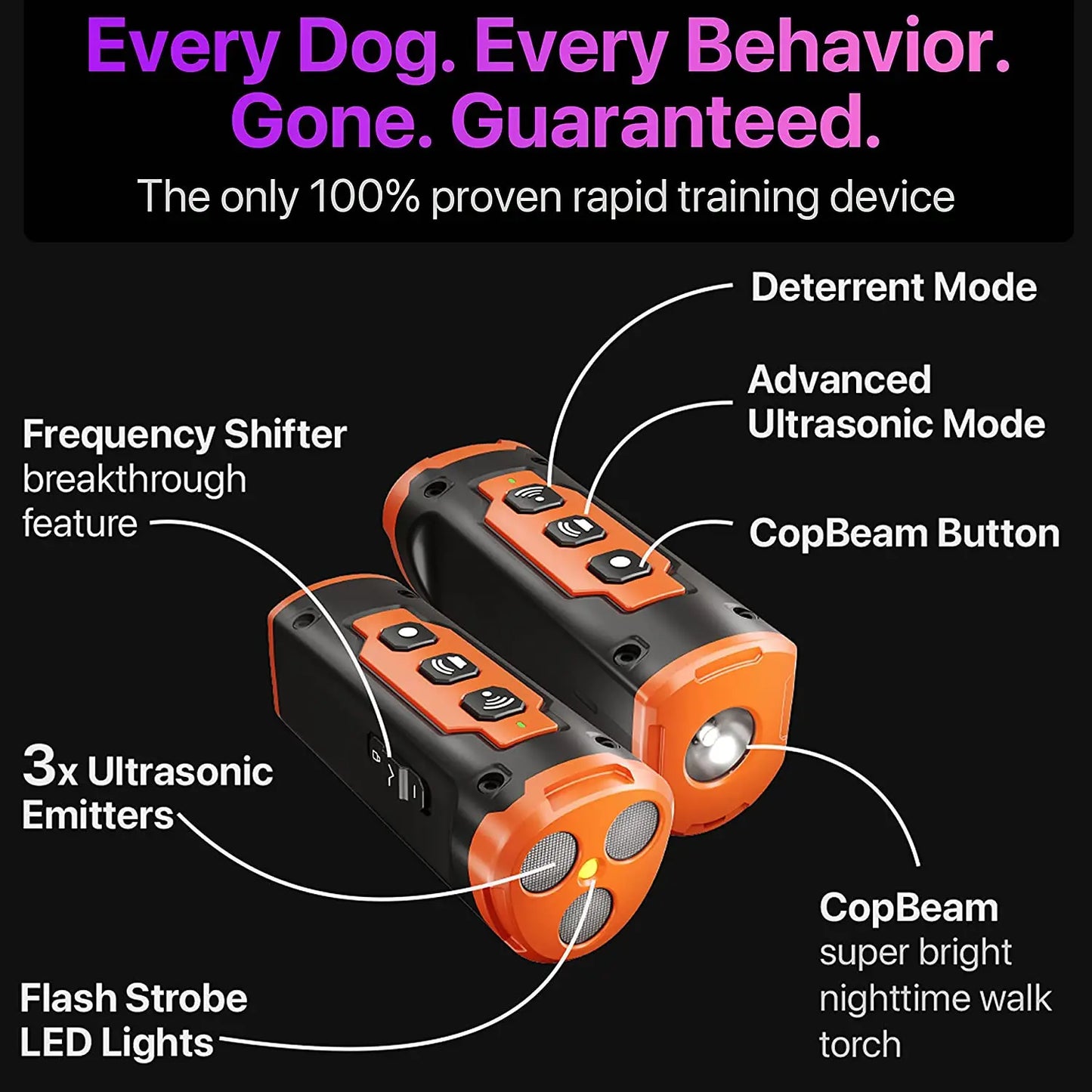 2023 Release Ultrasonic Dog Repeller Training Device Rechargeable Anti Bark Deterrent With LED Flashlight
