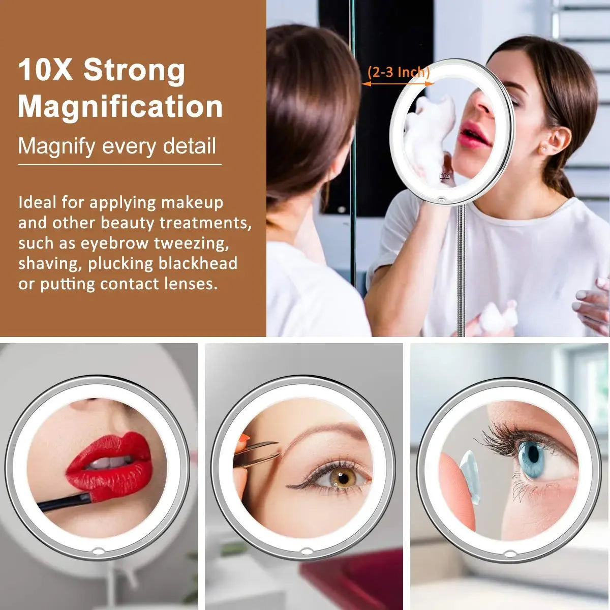 Lighted Makeup Mirror with LED Lights 10x Magnifying Portable Vanity Mirror