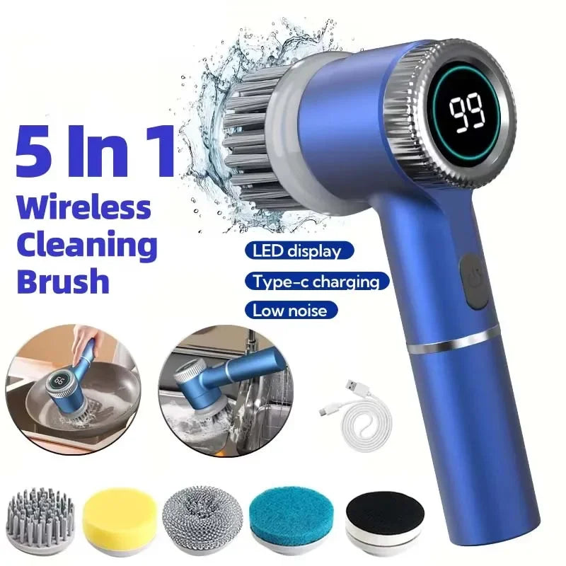 Wireless Electric Cleaning Brush IPX7 Waterproof USB Rechargeable Handheld Cleaner with Two Speed Settings for Multi-Functional Household Use