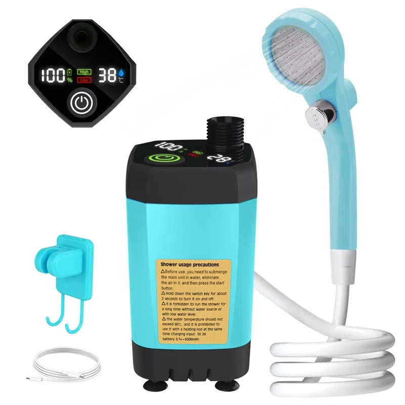 Camping Shower Pump RV Outdoor Shower Kit with Digital Display and 6000mAh Battery