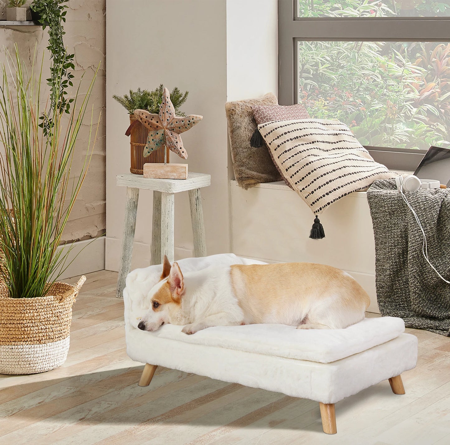 Elevated Pet Bed Nordic Stool with Cozy Waterproof Pad