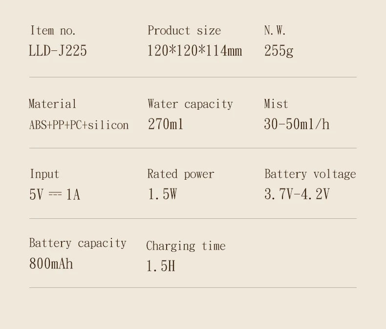 270ML USB Rechargeable Air Humidifier with LED Light and 800mAh Battery for Home Hydration and Relaxation