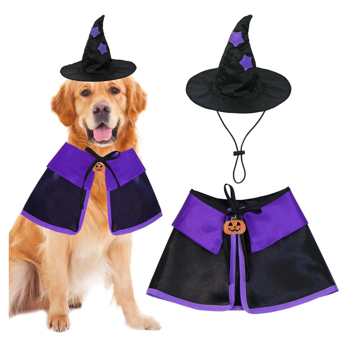 Dog Halloween Costumes, Dog Witch Costume Halloween Dog Witch Cloak Cape Wizard Hat for Small Medium Large Dogs Pets