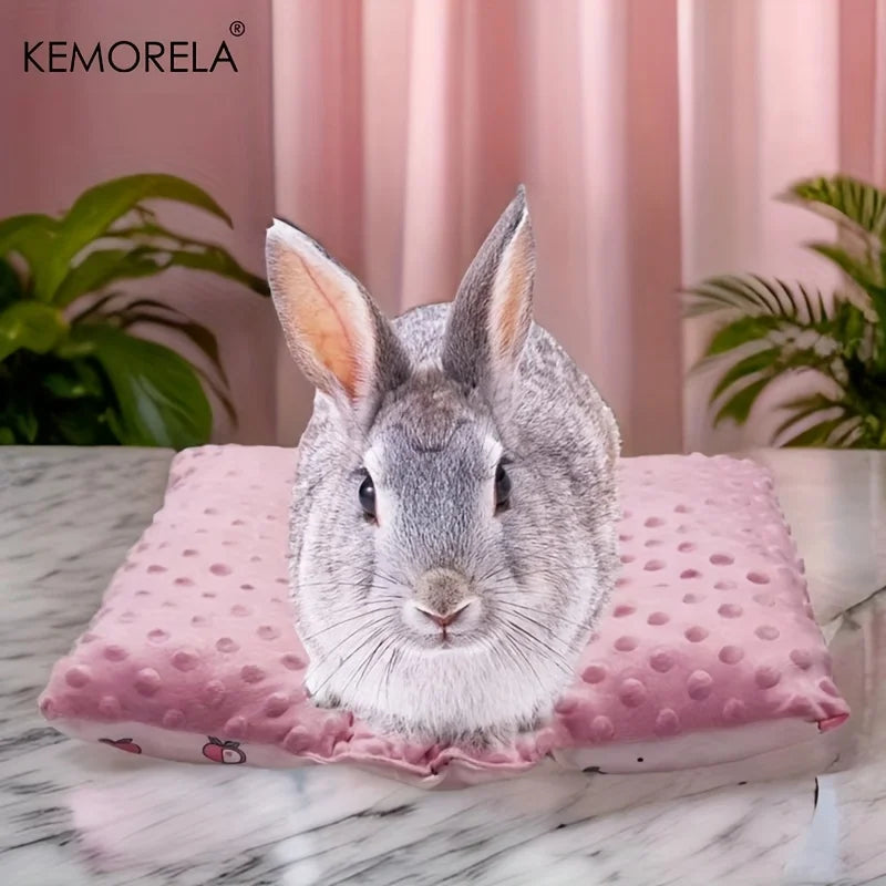 KEMORELA Reversible Small Pet Bed - Plush Top & Cooling Bottom for Rabbits, Guinea Pigs and Chinchillas Pink Square Mat