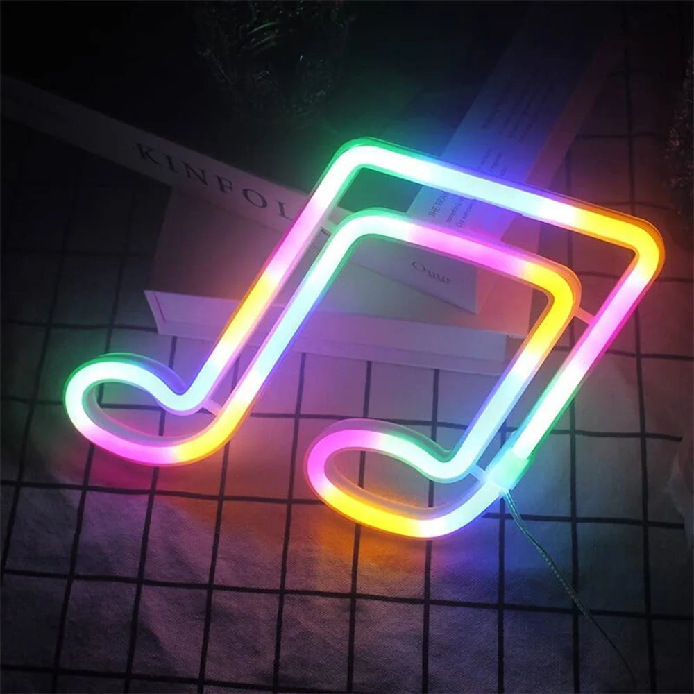 USB/Battery LED Neon Sign Lights Musical Note Wall Art Decor