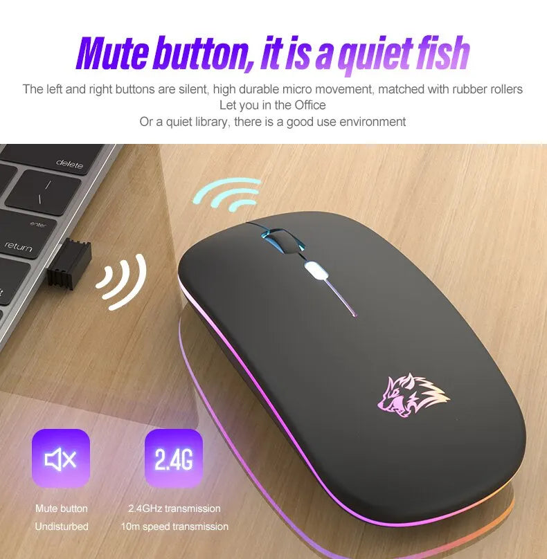 Wireless Mouse Bluetooth and 2.4GHz Dual Modes RGB Ergonomic Silent Click for PC iPad Laptop