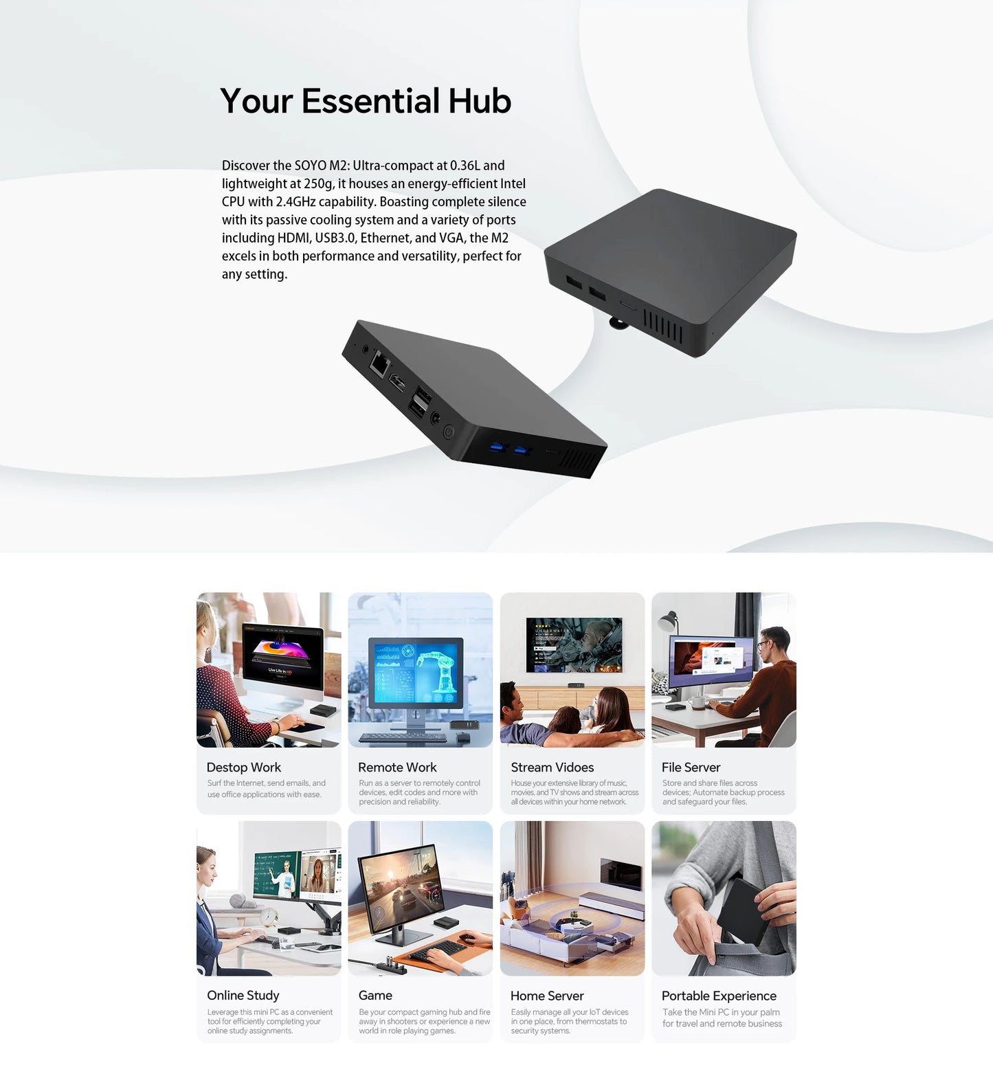 SOYO M2 Mini PC with 6GB RAM, 64GB EMMC, Intel N3350