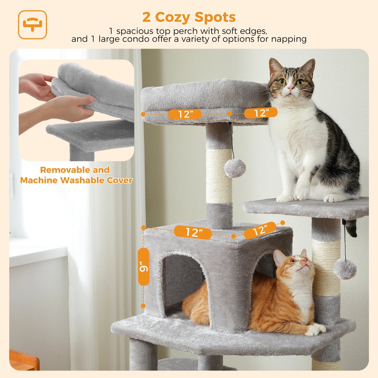 184cm Large Cat Tree and Tower for Indoor Cats With Scratching Posts and Spacious Hammocks