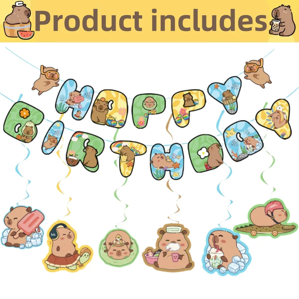 Capybara Birthday Decorations Balloons Cute Tableware Set