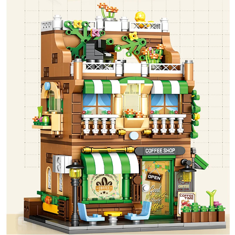 Coffee Shop Building Blocks Architecture Model for Kids Creative City Series Toy for Boys and Girls