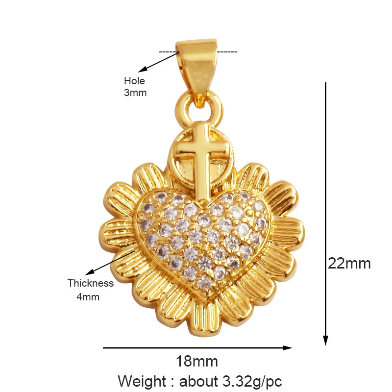 New Sacred Red Heart Charm Pendant 18K Gold Plated Zircon