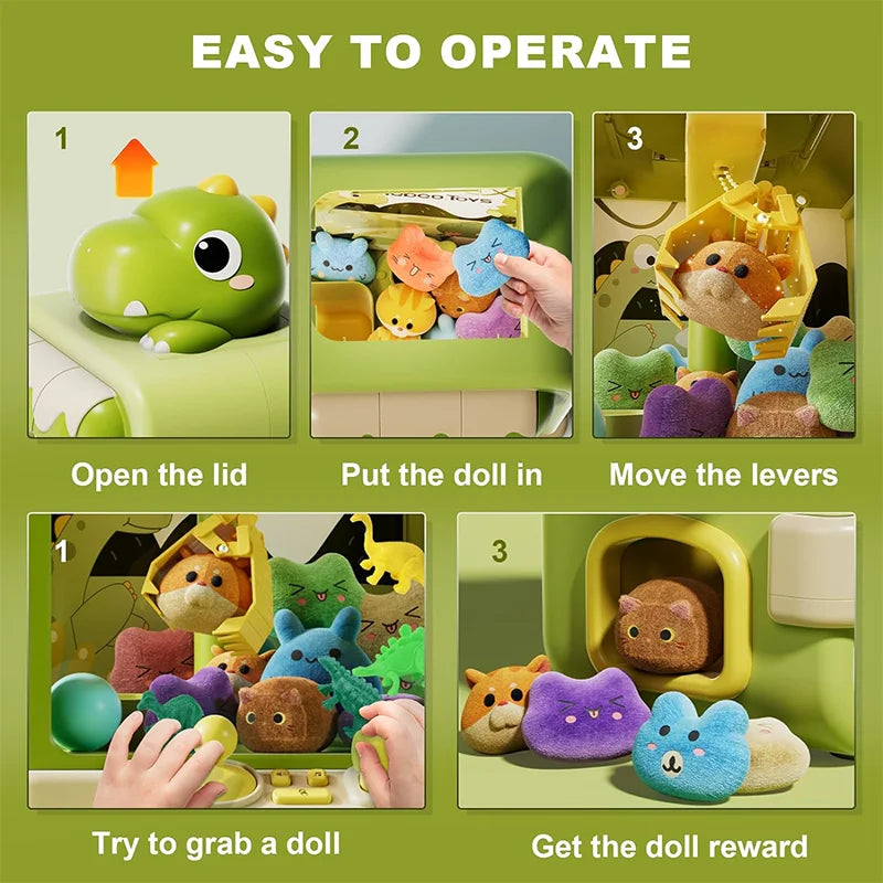 Dinosaur Claw Machine Toy Electronic Arcade Game Mini Vending Machine with Music Adjustable Settings Perfect Birthday Gift for Kids