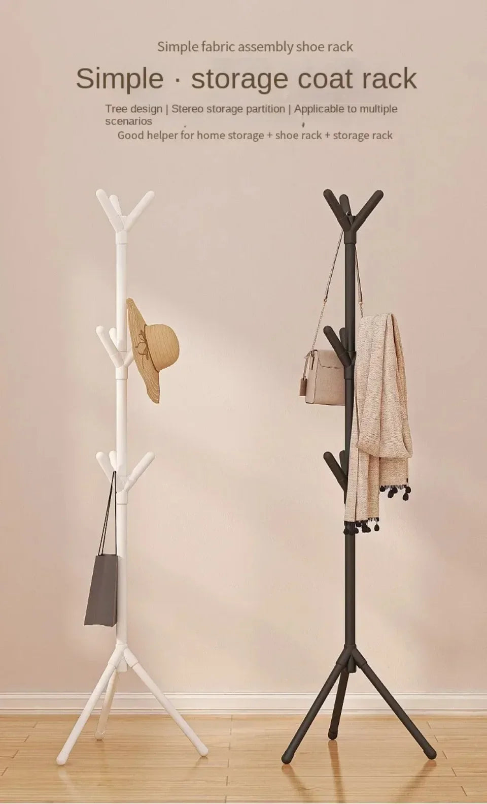 Multi Hook Clothes Rack Stand Tree Branch Shape Mobile Coat Rack for Home and Dorm Clothing Storage