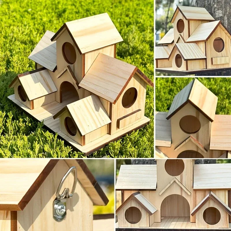 Rustic Bird House Natural Wood Garden Outdoor Hanging Feeder Villa Nest Handmade Waterproof Decoration for Wild Birds Habitat