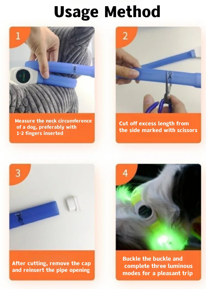 LED Luminous Dog Collar Waterproof USB Rechargeable Safety Light for Medium Large Small Dogs