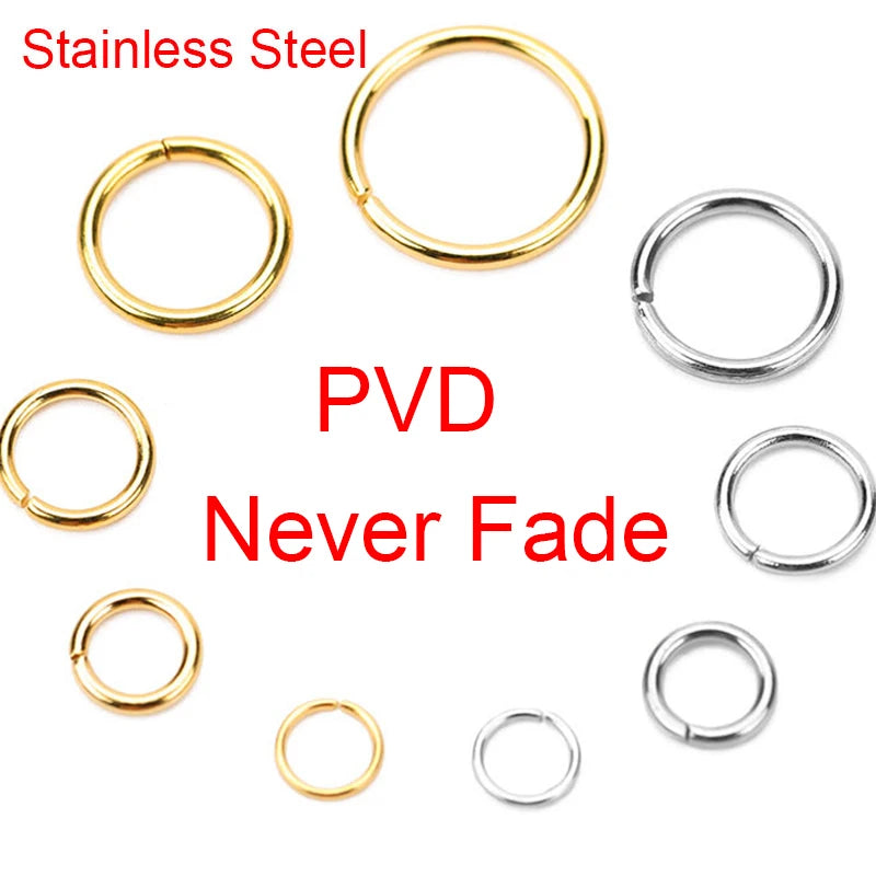 100pcs PVD Stainless Steel Open Jump Rings 3-10mm Set for DIY Jewelry