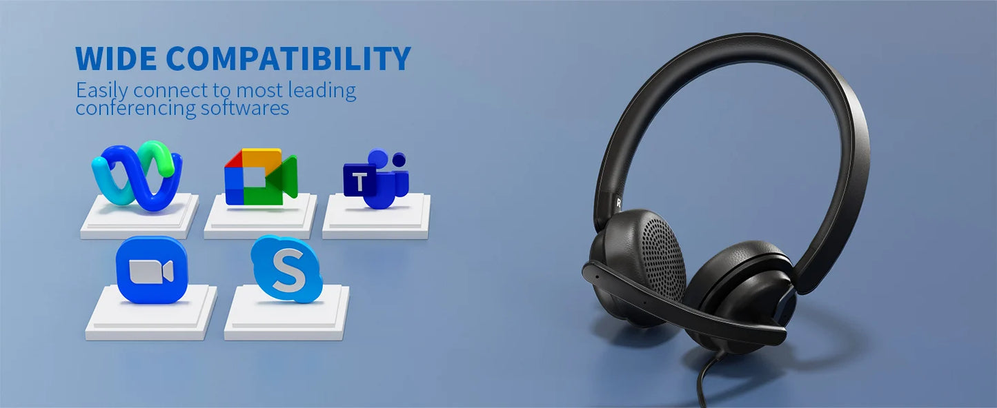 3.5mm USB Wired Headphones with Independent Sound Card and Microphone Adjustable Volume Business Headset for PC Laptop and Computer