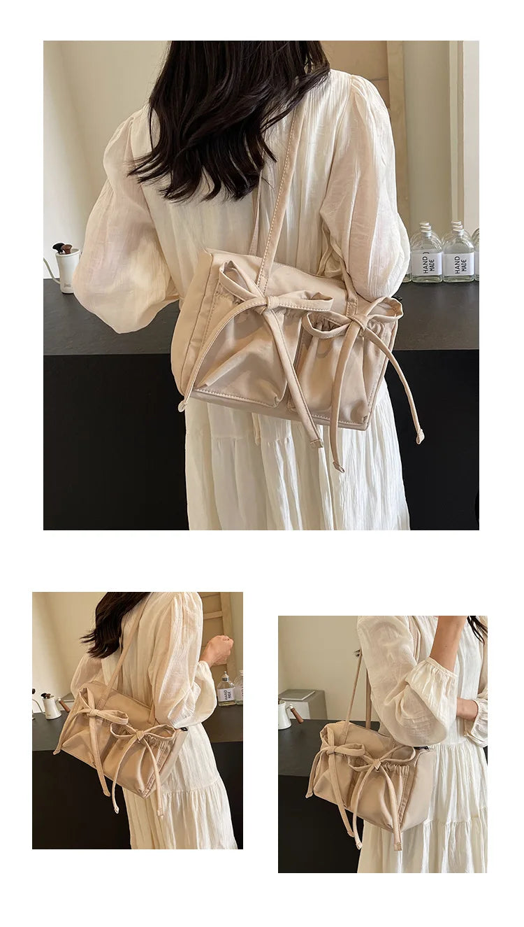 2024 New Korean Bow Nylon Shoulder Bag Large Capacity Tote Bag
