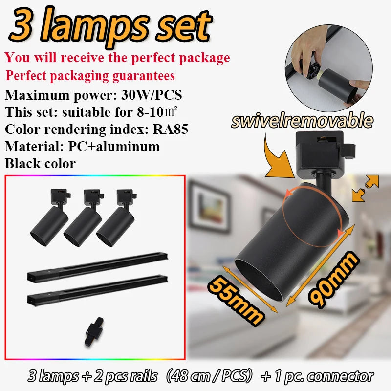 Dimmable GU10 Track Light Set Smart Home Spotlights Adjustable Ceiling Rail Lighting for Kitchen and Living Room