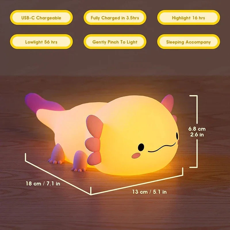 Cute Axolotl Night Light Silicone Table Lamp USB Rechargeable