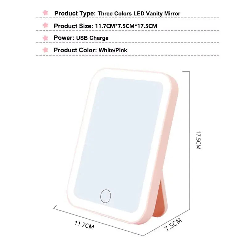 Portable LED Makeup Mirror with Touch Screen and Dimmable Lighting - 3 Color Options for Flawless Application