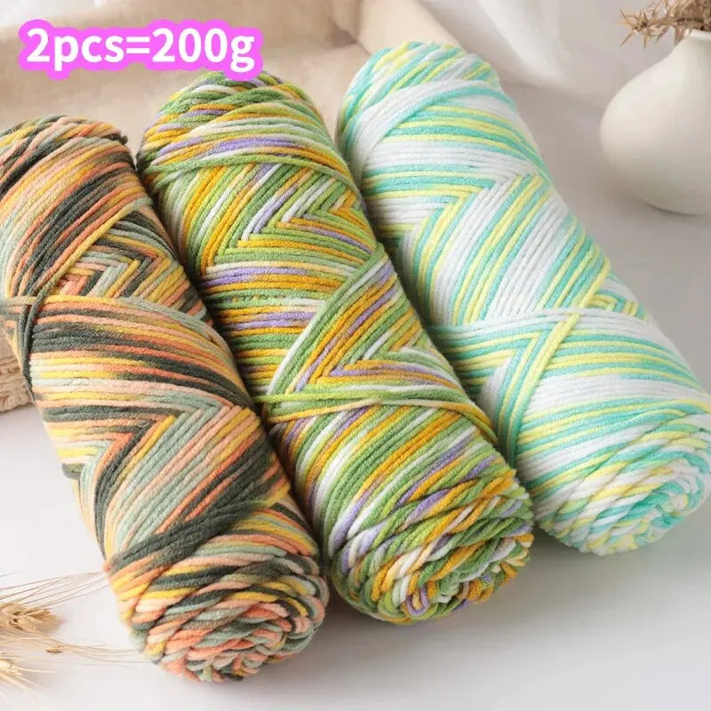 2 PCs Colorful 5-Strand Dyed Milk Cotton Baby Yarn DIY Scarf