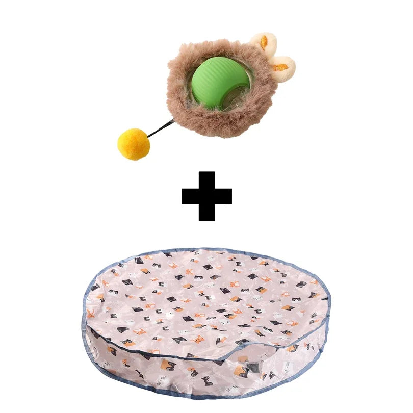 Smart Interactive Cat Toys Ball Fast Rolling in Pouch Hide and Seek Kitten Toy Motion Activated Interactive Cat Toy for Indoor