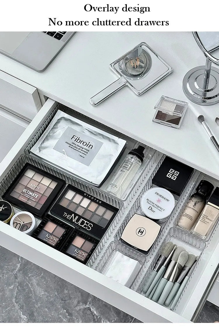 Clear Plastic Drawer Organizers Set for Bathroom and Vanity Storage Bins