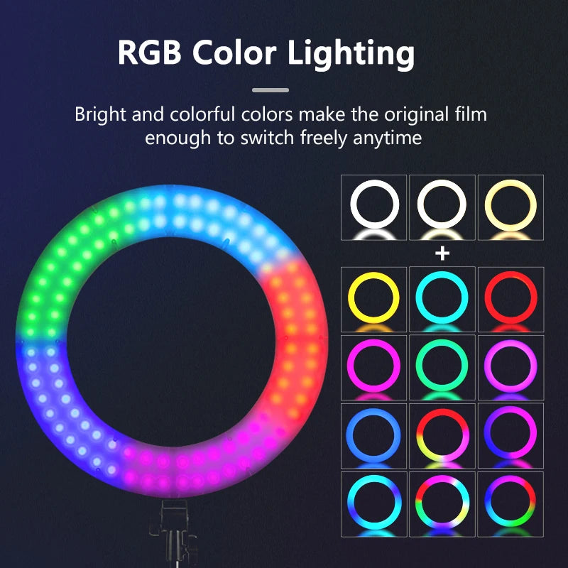 10in 26cm RGB Selfie Ring Light with Tripod Phone Holder