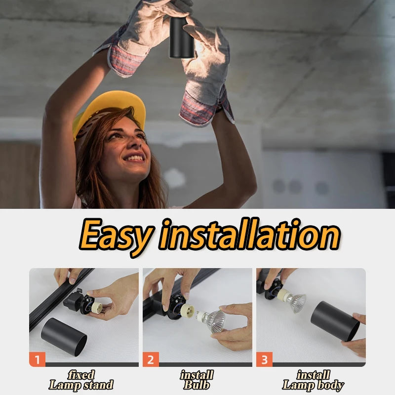 Dimmable GU10 Track Light Set Smart Home Spotlights Adjustable Ceiling Rail Lighting for Kitchen and Living Room