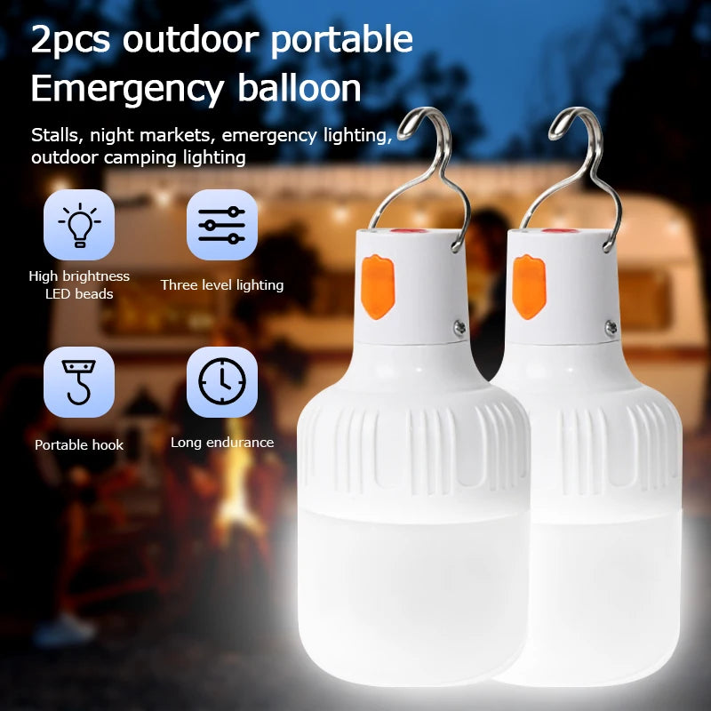 2pcs Rechargeable LED Emergency Portable Lights for Camping