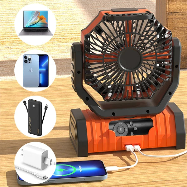 20,000mAh Camping Fan with LED Light β Wireless Rechargeable Outdoor Air Circulator with Hanging Hook
