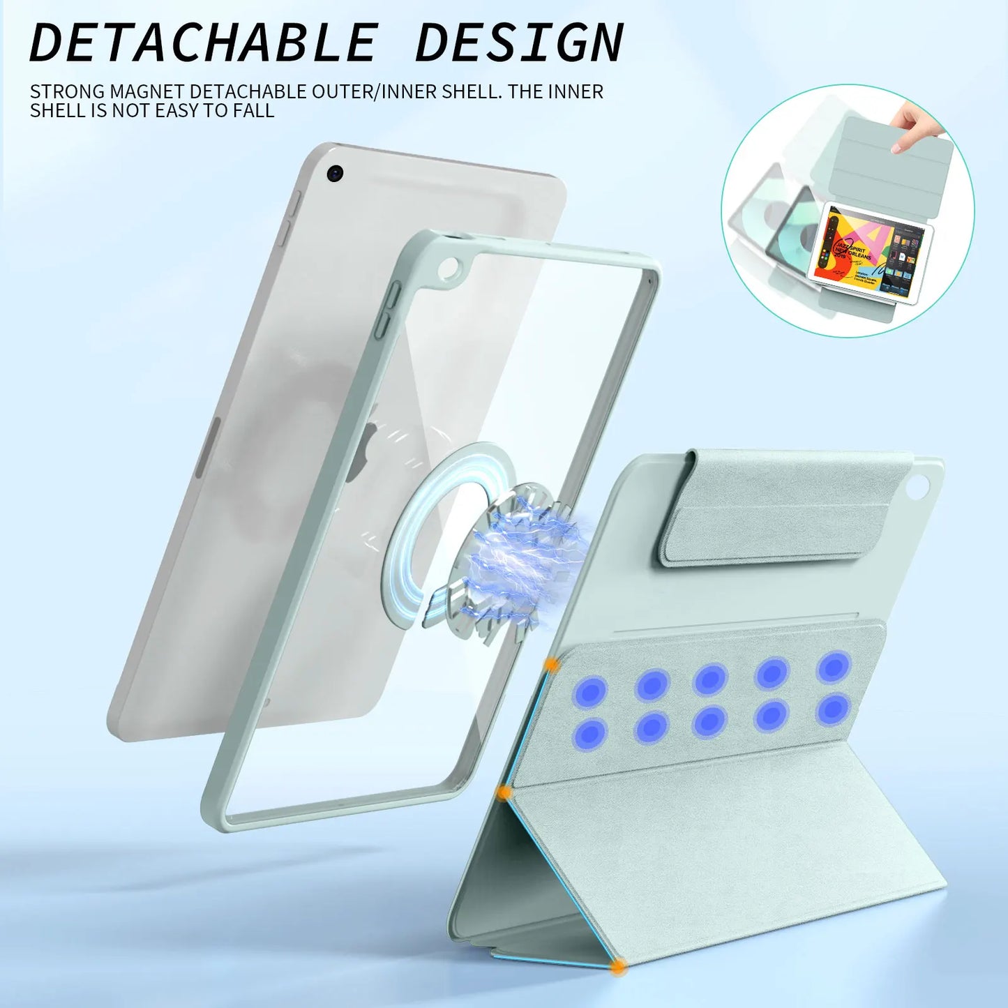 RBP Magnetic Case for iPad 10 10.9 2022 Pro 11 12.9 with Detachable Back Shell for iPad Air 4 10.9 and iPad 10.2 7th 8th 9th Mini 6 Protection and Style