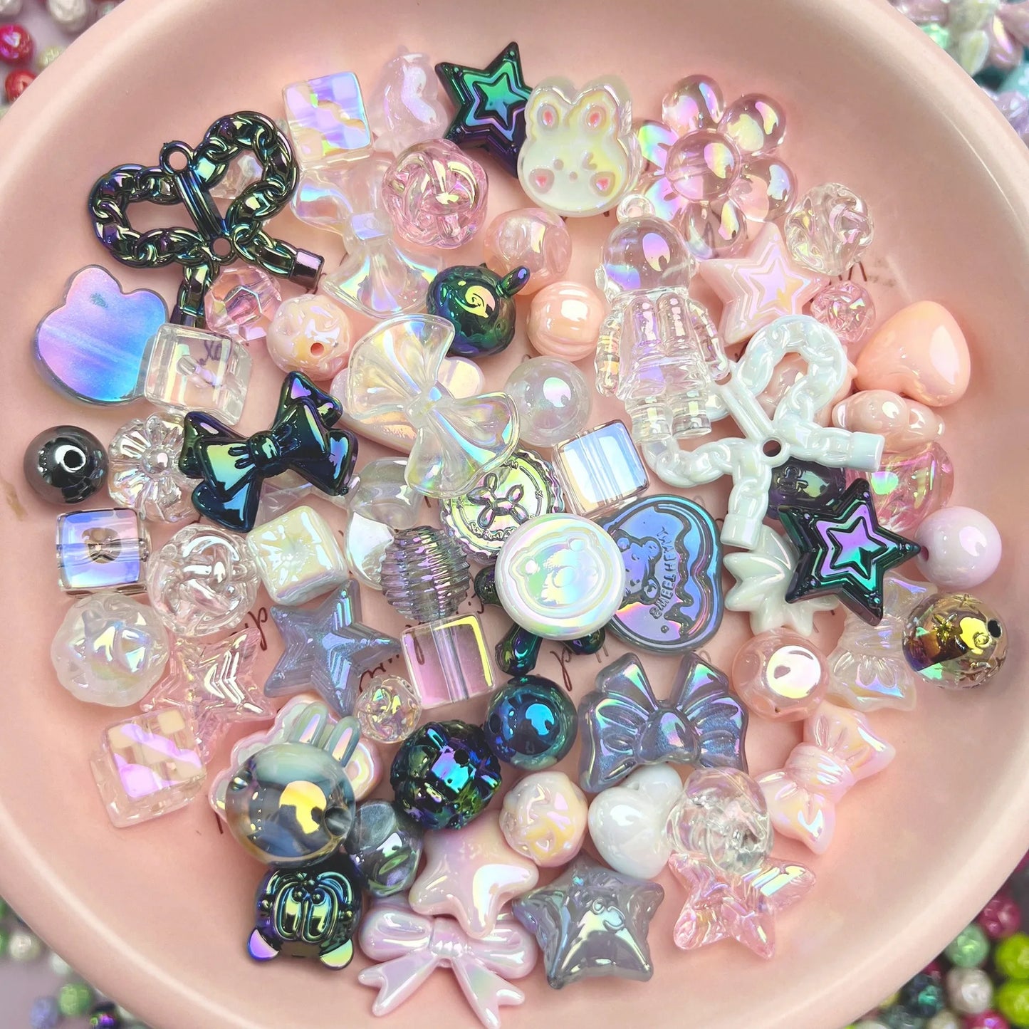 20g Y2K Mixed Bowknot Flower Heart Acrylic Cute Beads for DIY Jewelry Craft