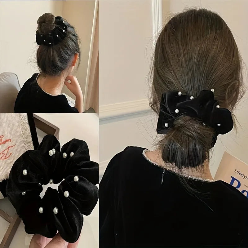 1 Pcs Fashion Simple Flocking Black Pearl Headband for Women and Girls