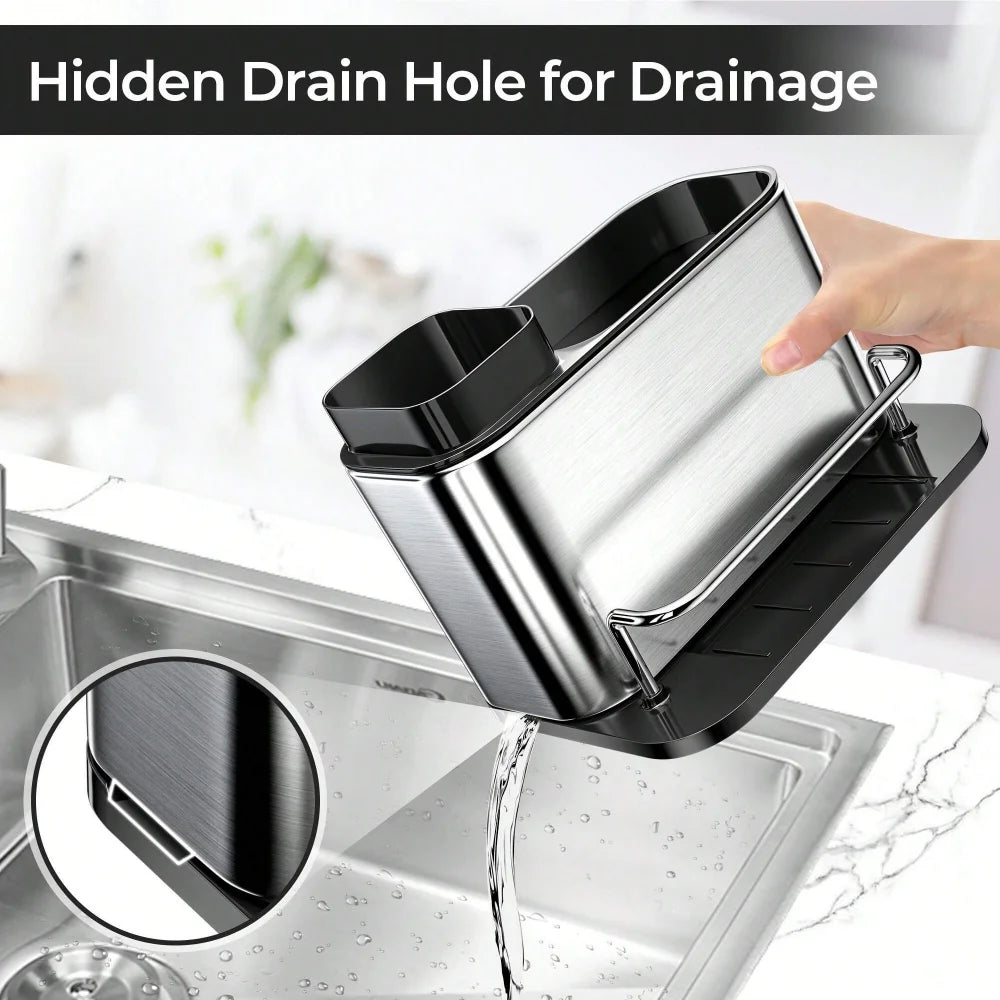 3-in-1 Kitchen Stainless Steel Tableware Soap Dispenser Sponge Holder Sink Organizer Drain Rack