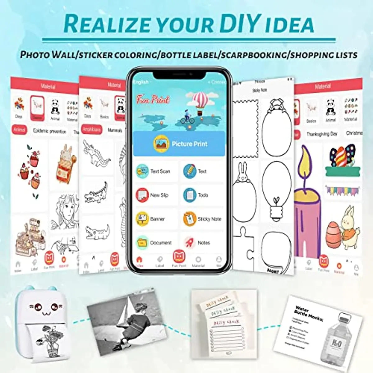 Mini Photo Pocket Printer Portable Ink-free Thermal 57mm Wireless BT 200dpi for Android iOS