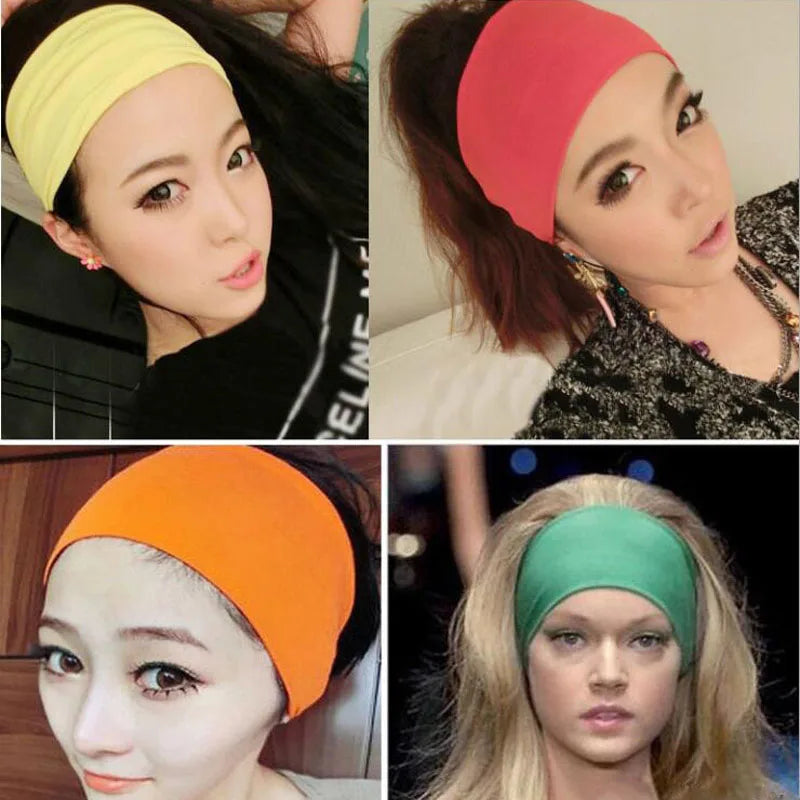 Headbands For Women Solid Color Elastic Wide Turban Headwrap Yoga Makeup Hair Accessories