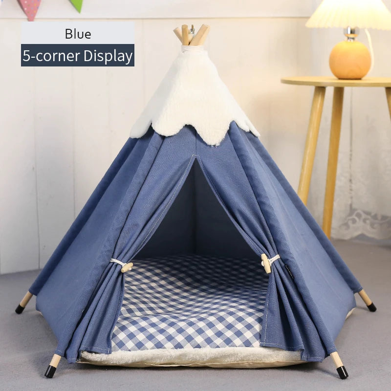 Pet Teepee Tent for Small Dogs or Cats Puppy Sweet Bed w/Thick Plush Pad Washable Dog or Cat Houses