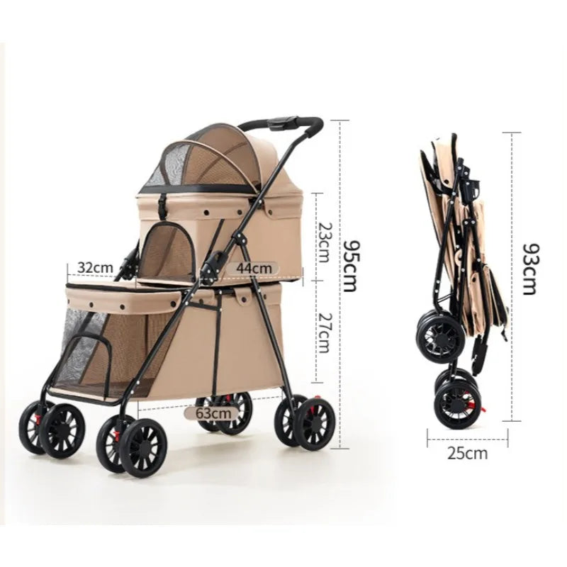 Double Pet Stroller One-Hand Folding Dog Stroller for Small Medium Dogs Cats Travel 24KG Max Pet Carrier Cat Dog Carrier
