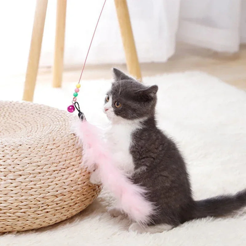 Cat Teaser Stick With Bell Feather Long Rod Suction Cup