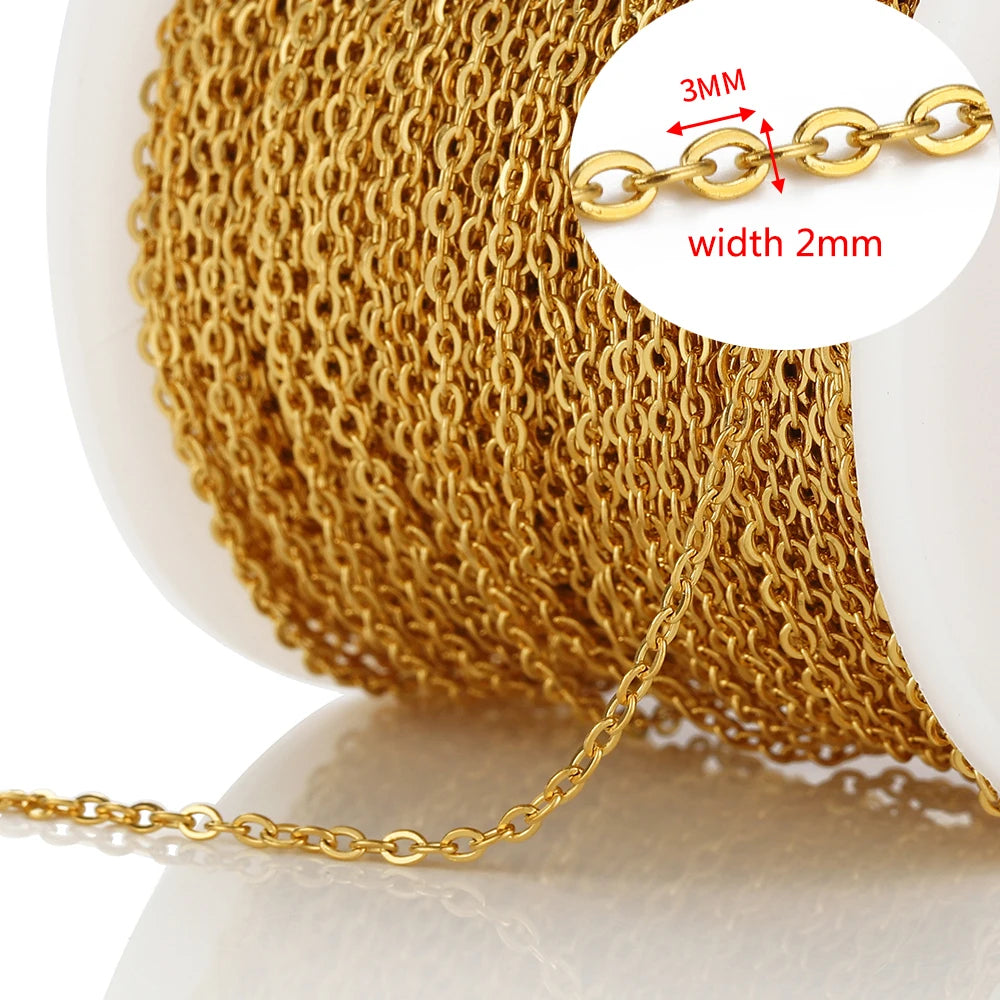 2Meters Stainless Steel Link Cable Gold Chains for DIY Jewelry